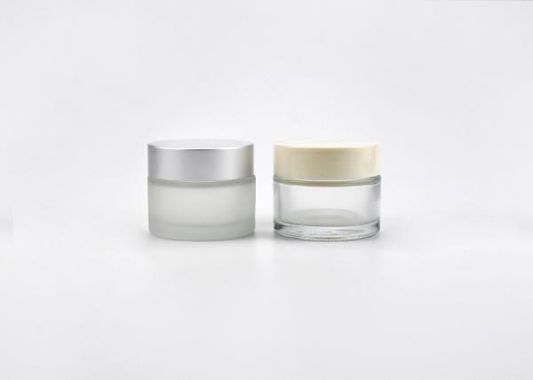 JG-F31 15g 30g 50g empty low profile glass cosmetic jars, wholesale frosted glass cosmetic jars with lids for cosmetics