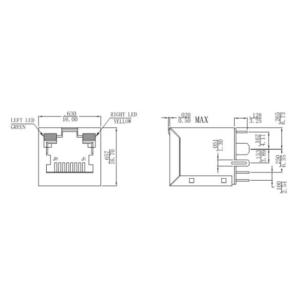 Женская вертикаль РДЖ45 Джек РДЖ-180А03 с 10/100Басе-Т трансформатором ЛПДЖД0011БЭНЛ