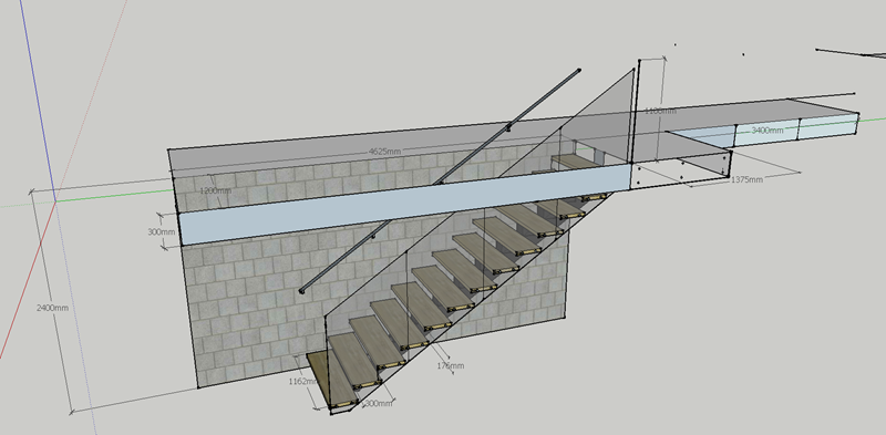 Floating Staircase VK41S Floating Stair Tempered GlassLED Light strip, Stringer: 5mm+5mm(Thickness), Dia 6mm Steel Cable