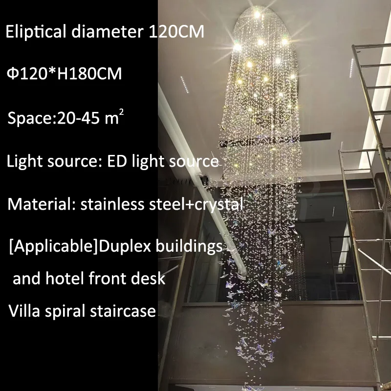 Butterfly Crystal Chandelier Living Room Crystal Staircase Pendant Light Indoor Large LED Lights(WH-NC-165)