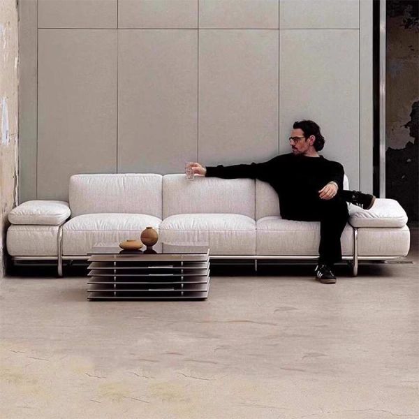 Bauhaus-Style High-Legged Straight-Line Sofa Multi-Seat Leather for Living Room Villa Business Negotiation Made Durable PU