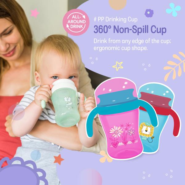 360 Degree Training Non Spill infant feeding cups with Handle OEM slow flow sippy cup