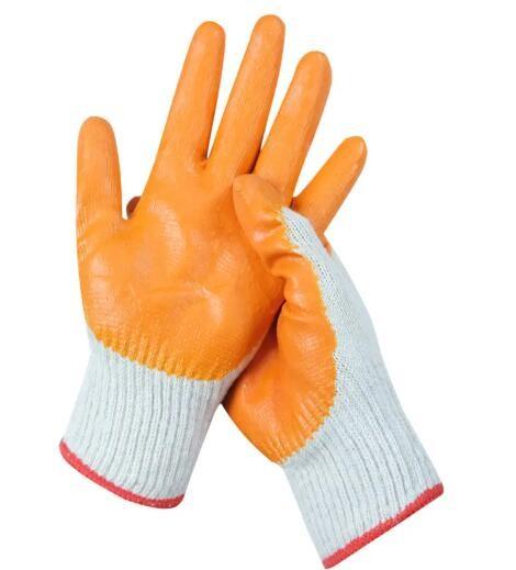 7Ga Orange Latex Work Gloves Cotton Yarn Dipped Rubber Coated Glove