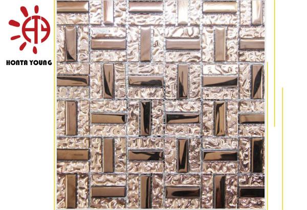 HTY - TRG 300 300*300 Beautiful Rose Gold Color Plating  Ceramic Glass Metal Mosaic Tile