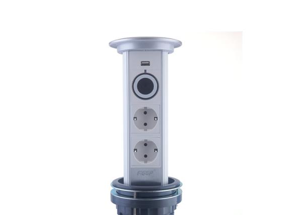 Silver 2 x EU Recessed Countertop Outlets One Key Design For Entertainment System