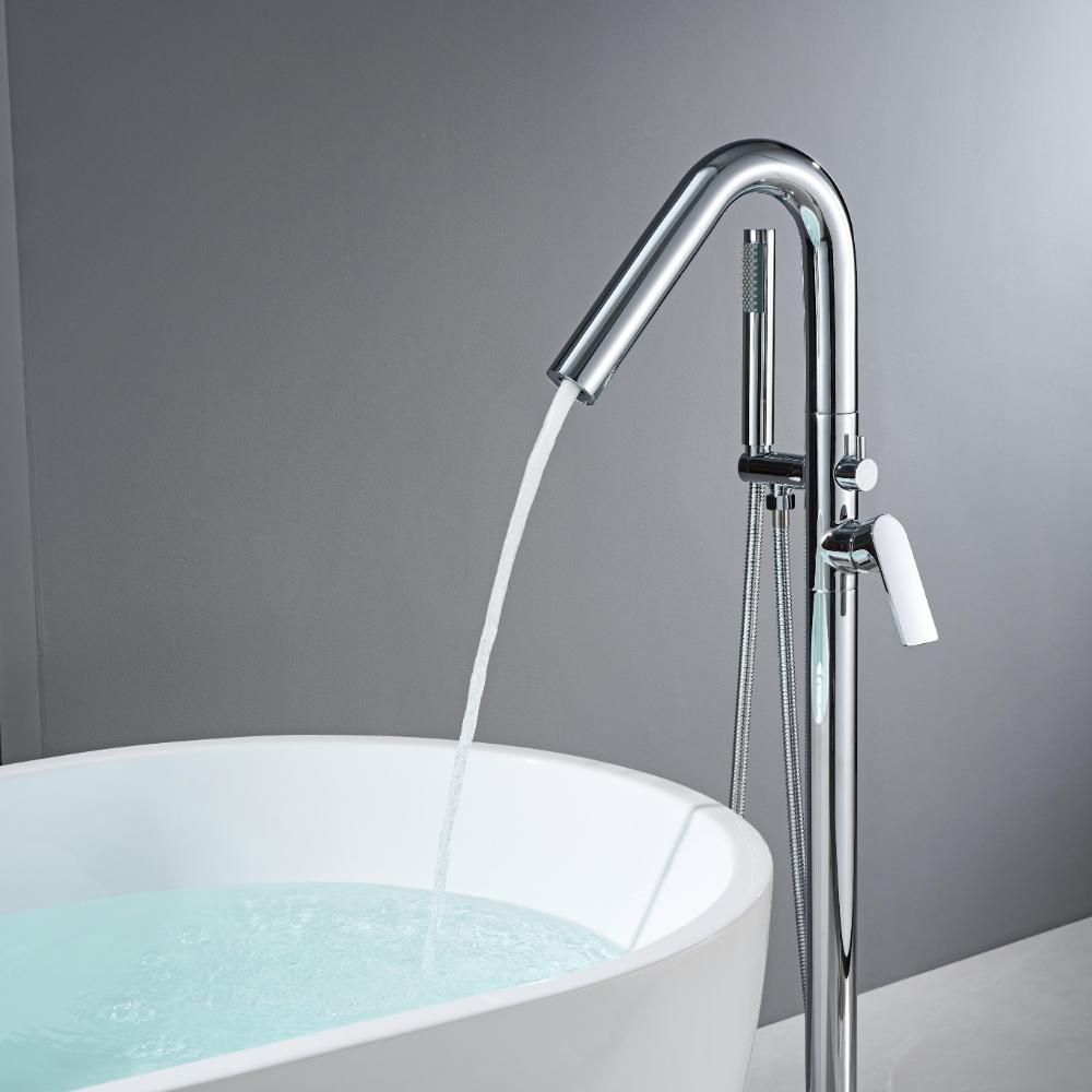 ODM Freestanding Bathtub Faucet Floor Mounted Tub Filler Fixtures With Handheld Shower