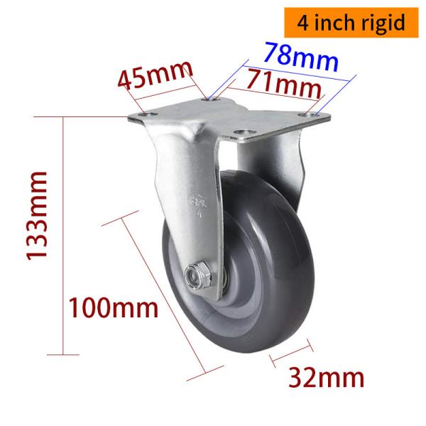 EDL Medium Duty 4 pulgadas 150 kg Plate TPU Caster por tipo rígido, giratorio y freno