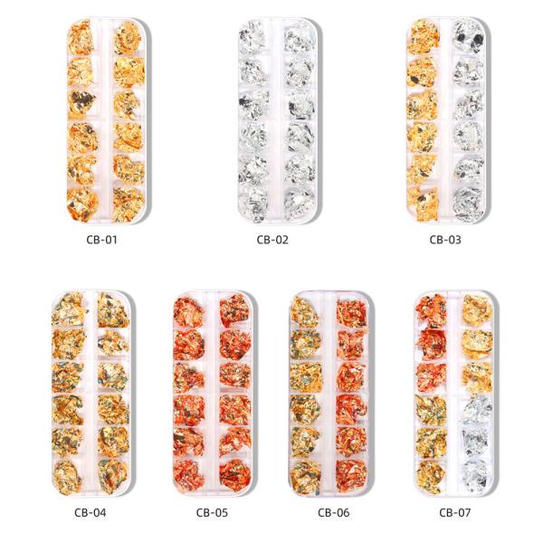 12 Grid Boxed Nail Art Gold and Silver Foil Paper 2D Style 4 Color Gold Wave