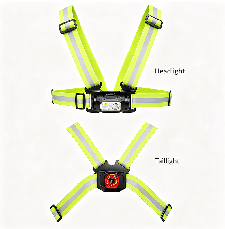 IPX4 Waterproof Chest-Mount Work Light with Dual-Light Source and Reflective Strap for Hands-Free Night Work