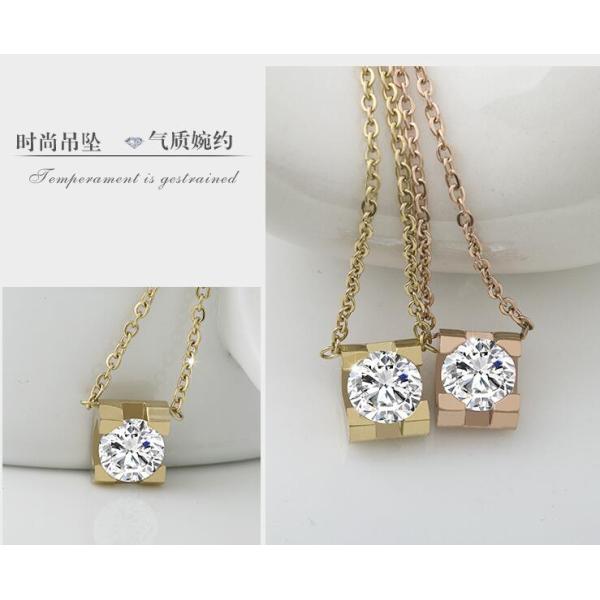 Stainless Steel Jewelry Fashion Pendant Necklace Diamond Round Pink Gold Necklace