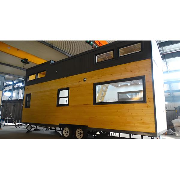 Outdoor Living Modern Prefab Tiny House With Wooden Exterior And Double Windows