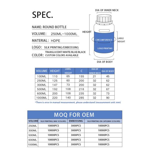 HDPE пластиковые жидкие удобрения бутылки химическая упаковка 100 мл 250 мл 500 мл 1000 мл