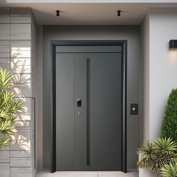 Swing Open Double Steel Fingerprint Security Door Finished Surface Home Security Doors