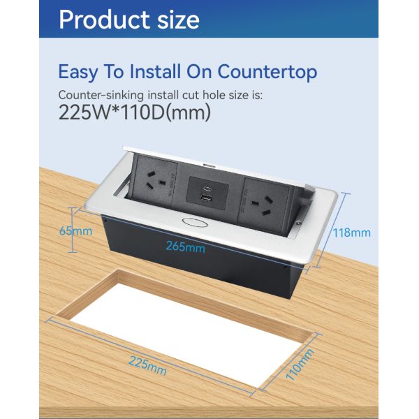 Modern Workspace Pop Up Socket Box With 2 Australian GPO SAA Certificated