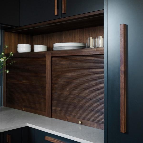 Hotel Modern Design Save Space U Shape Small Kitchen Wooden Handle Dark Blue Matte Lacquer Finish Cabinets