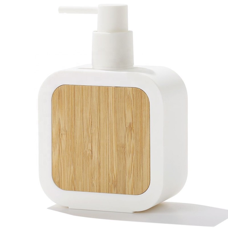 Bamboo Wood Dispenser Bottle for Liquid Hand Cream and Dishwashing Liquid Hand Sanitizer for Kitchen and Bathroom Countertops