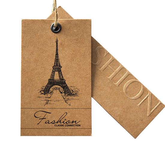 Papel de embalagem impresso feito sob encomenda Hang Tags de Brown para a roupa com logotipo gravado