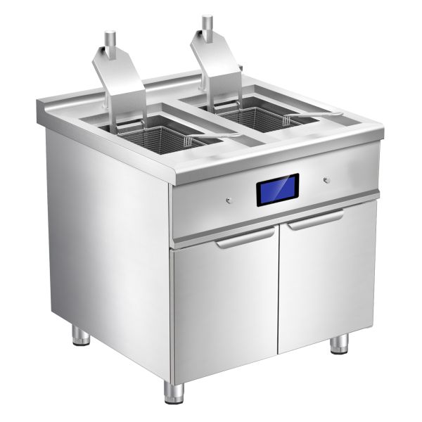Floor Western Induction Auto-lift 2-tank Fryer with Cabinet