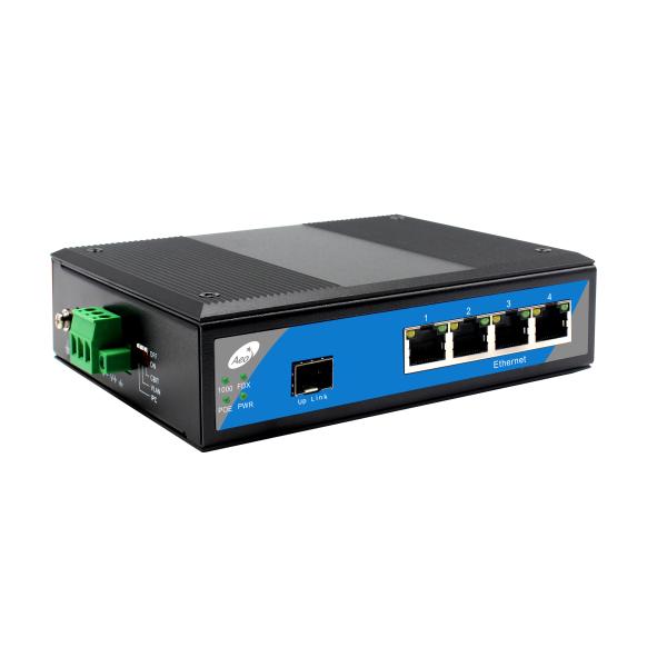 Unmanaged Industrial Gigabit Fiber POE Switch With 1 SFP Slot And 4 Ethernet Ports