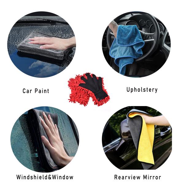 80% Polyester 20% Polyamide Car Detailing Tools 27x30cm 130g Microfiber Chenille Car Wash Hand Gloves