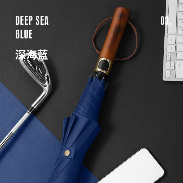 190T Pongee Long Handle 3 Fold Wood Handle Men's Business Umbrella Plus Size Windproof Golf Gift Umbrella Custom Logo
