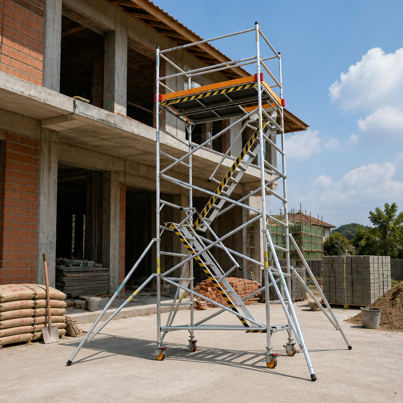 Fixed Leg Frame Scaffold Tower Double Width / Single Width With Top Deck / Optional Caster Wheels