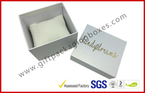 Pearl white top and base box golden logo , smart watch box with PU pillow