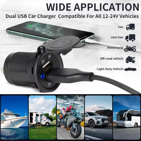 Dual USB-A 3.1A Socket Waterproof 12/24v USB Car Charger
