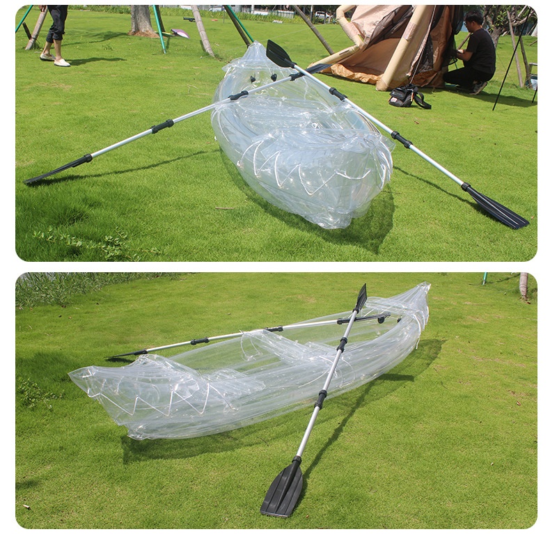 2-Person Inflatable PVC Kayak Folding Fishing Boat Thickened Assault Boat Transparent Outdoor Wading Rubber Boat