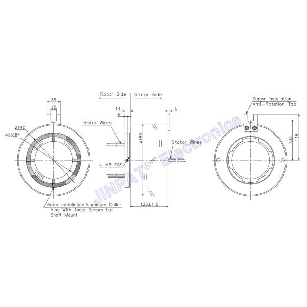 120mm Pneumatic Through Bore Slip Ring 300rpm