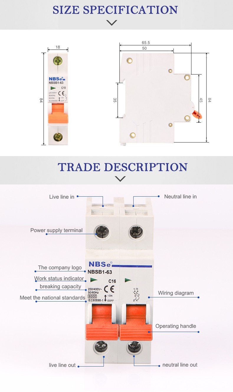 Перегрузите автомат защити цепи поляка защиты IEC60898 6kA 3