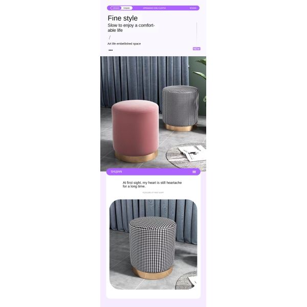 Home Small Round Fabric Ottoman Sponge Upholstered Salon Accent Chair Dressing Table Makeup Shoe Changing Stool Ottoman