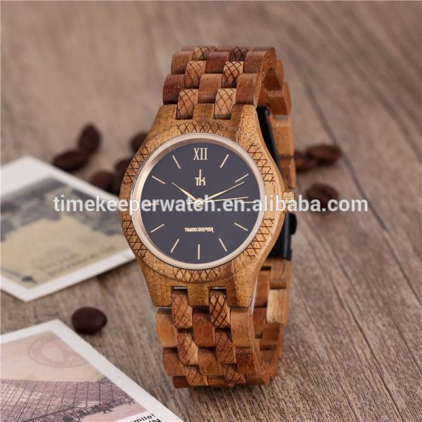 Luxury wood case watch laser line band Koa wood fold buckle steel wood watch