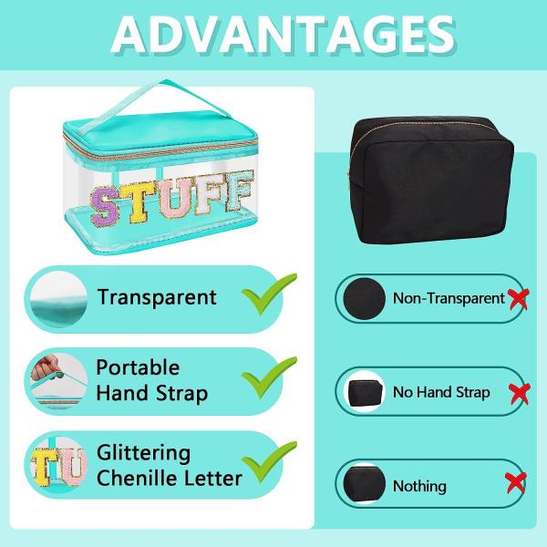 Chenille embroidery alphabet makeup bag Transparent waterproof PVC portable storage bag