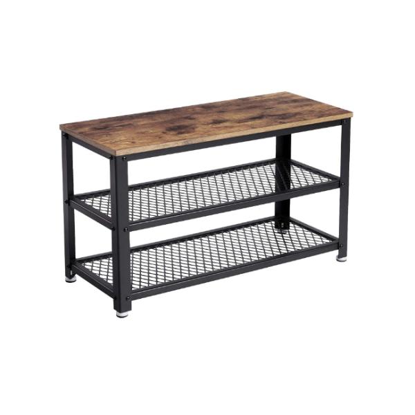 Mail Packing Shoe Storage Bench with White Finish and Wooden Shoe Rack