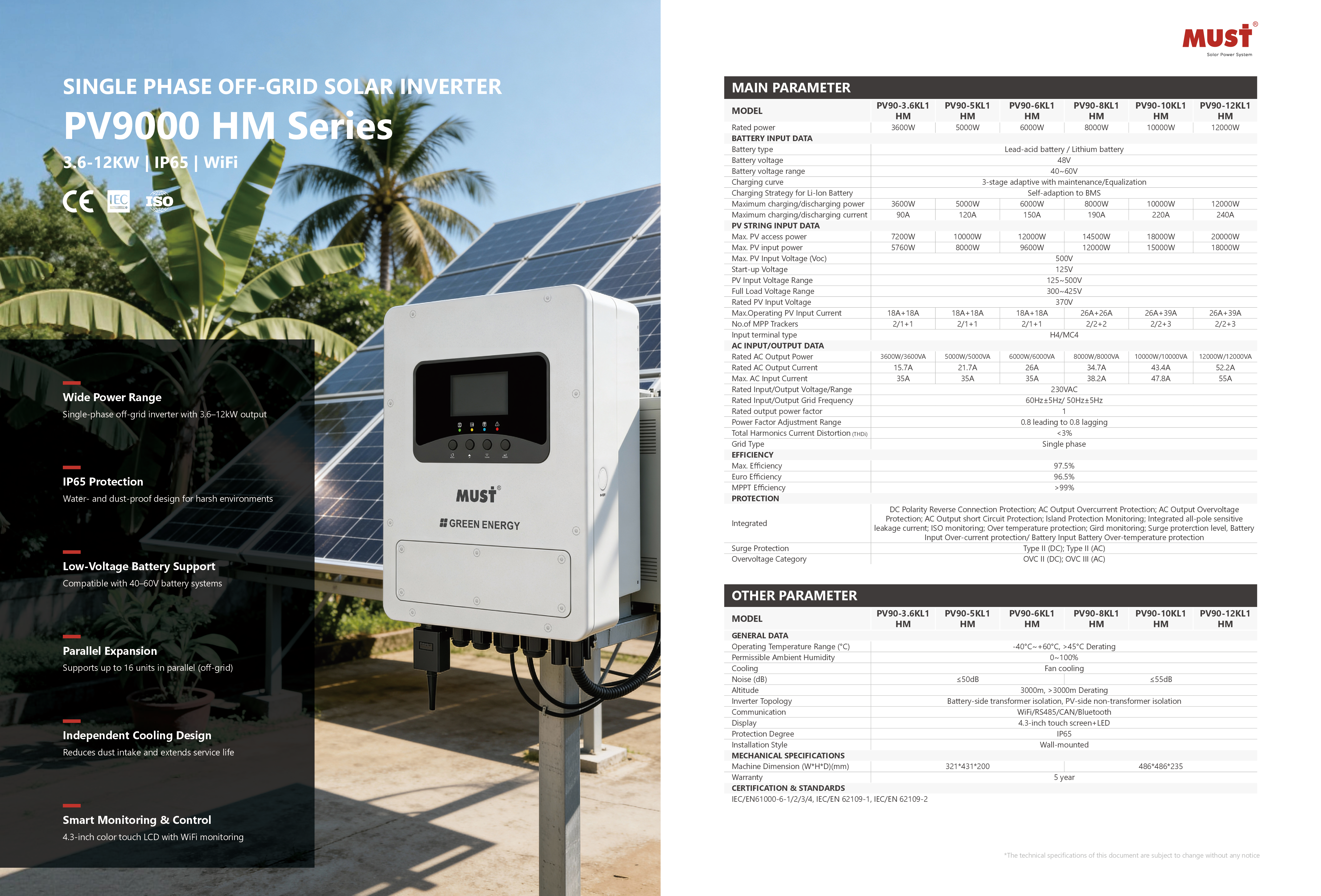 Pure Sine Wave Off‑Grid Solar Power Inverter DC 12V 24V 48V to AC 120V 60Hz 300W‑4000W PV Power Inverter for Home RV Boat Emergency Backup Power Supply