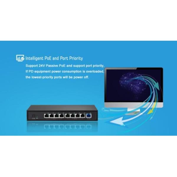 24V Passive 8 Channel POE Switch Fast Ethernet Switch Eco - Friendly