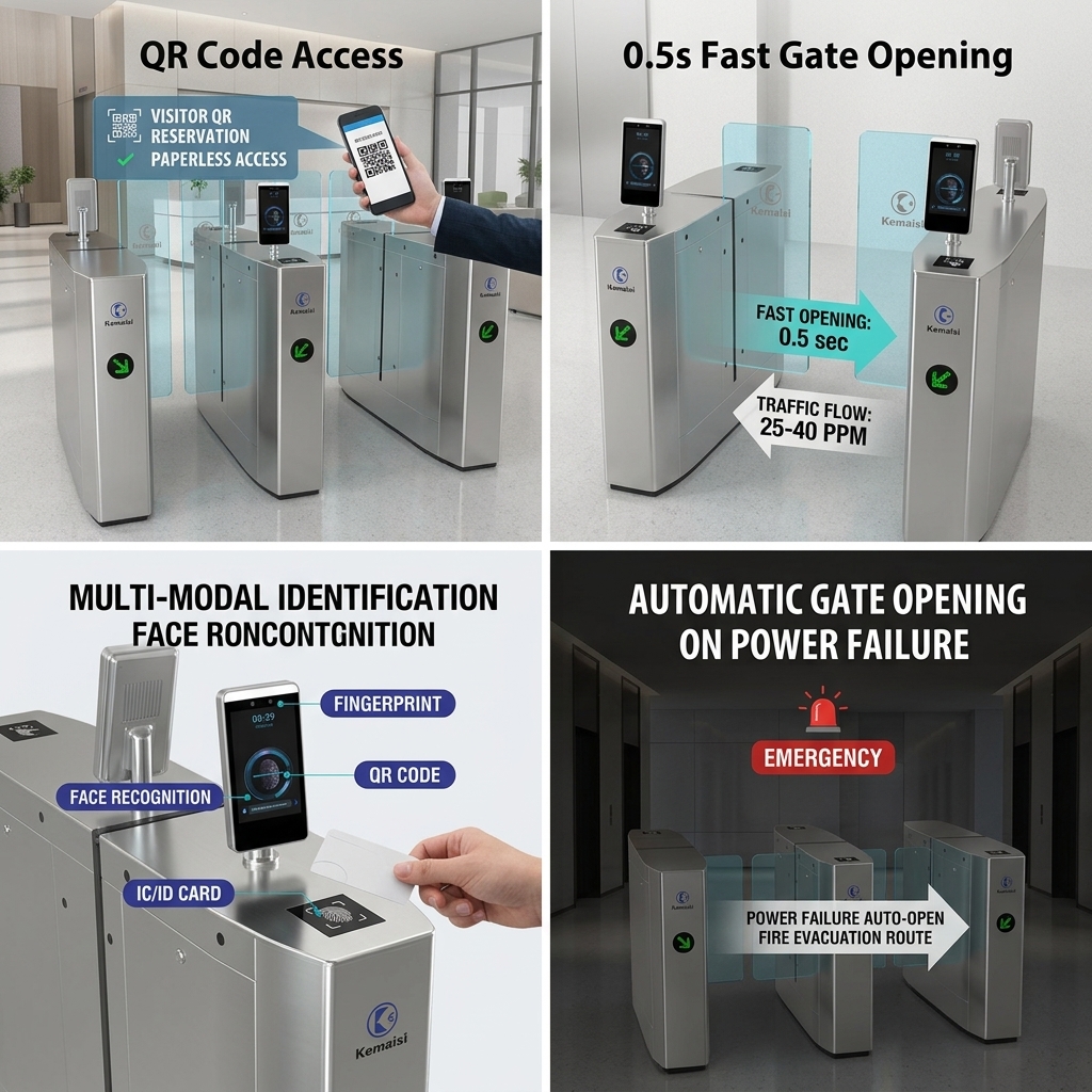 Office Building Sliding Gate Turnstile Access Control System With QR Code 0.5 Second Opening SUS304