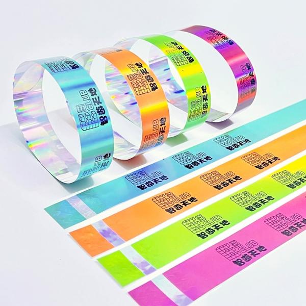 Fábrica por atacado Laser Glitter Pulseiras Bandas Eventos Concertos Festivais Laser Logotipo Pulseira de Papel Luminosa Laser