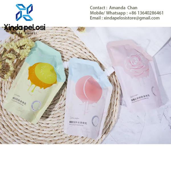 Convenient To Take Along Printed Stand Up Pouches For Skin Care Private Body Lotion On Sale