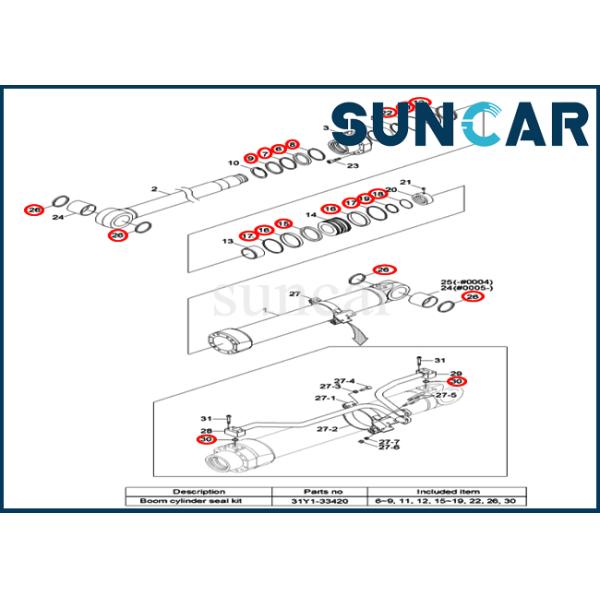 Excavator Service Kit 31Y1-33420 Boom Cylinder Seal Repair Kit Fits Hyundai R320LC-9 R330LC-9S