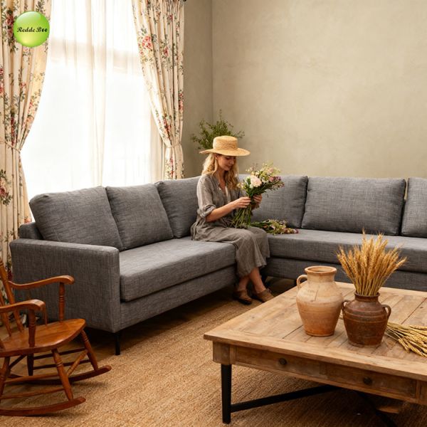 L Shaped Slipcovered Sectional Sofa Couch Gray Fabric For Apartment OEM