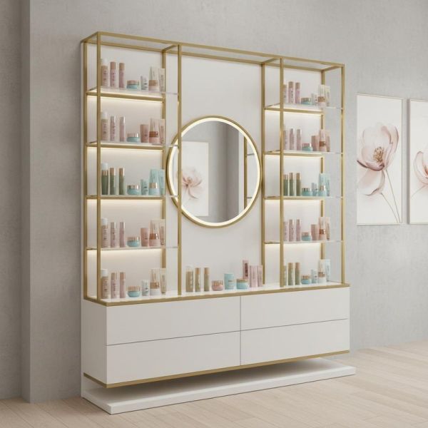Modern Store Display Showcase with 50kg Per Shelf Capacity LED Strip Lights and Powder Coated Finish