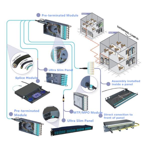 SM 8 12 24 48 Cores Breakout Fiber Cable SC APC MTP MPO Optical Fiber Patch Cord
