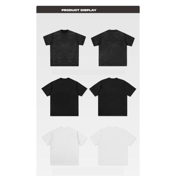 T-shirt de poids lourd américain vintage à la mode avec ancien imprimé blanc lavable à chaud