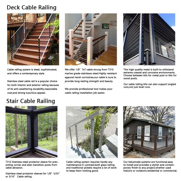 Kit de garde-corps de câbles en acier inoxydable avec 800 tonnes de résistance à la traction, technologie d'auto-verrouillage et options de modèle réglables