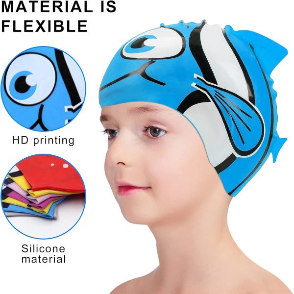Reversible Children's Swimming Caps Eco Friendly Customizable Fish Swimming Hat