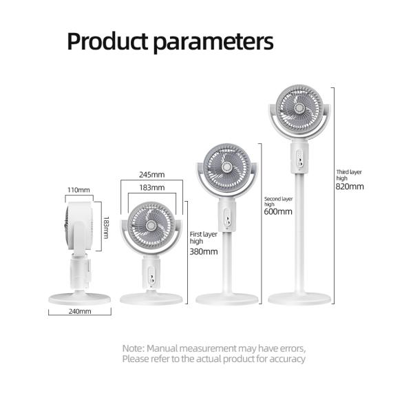 Adjustable Height 4000mA Portable USB Rechargeable Standing Fan With Timing Led Lamp Light