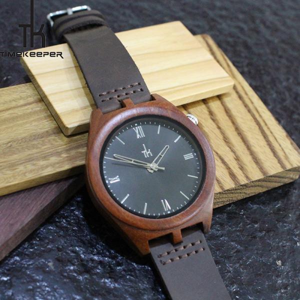 Sandalwood Wooden Mens Brown Leather Watch Japan Quartz Movement