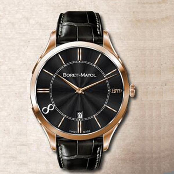 Large Face Round Classic Automatic Watch Stainless Steel With Genuine Leather Band